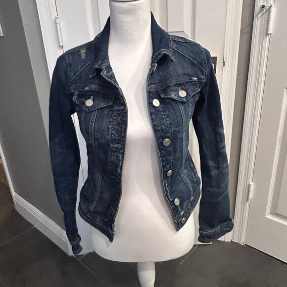 Pilcro and the Letterpress Denim Jacket XS Dark Wash Distressed Anthro - Picture 1 of 4